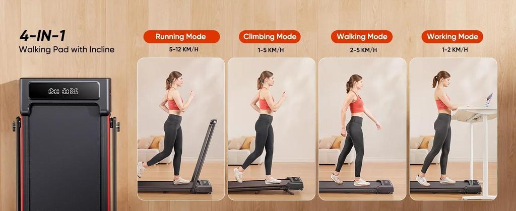2026 Treadmill TP4 4in1 Faltbares Laufband, 12km/h, 9% Neigung, 2,5 PS Motor, Fernbedienung & LED Display, Platzsparend for Home & Office