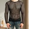 Мужской клубный топ, прозрачный ажурный сетчатый круглый вырез с коротким рукавом, свободный тонкий пуловер в стиле хип-хоп, уличная мужская футболка