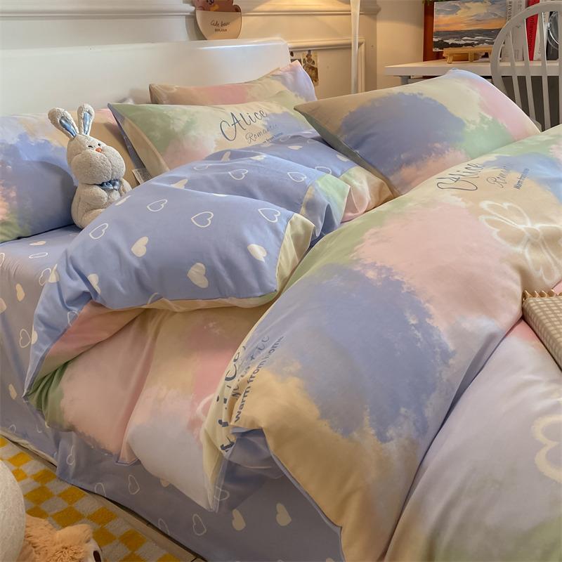 Комплект постельного белья из четырех предметов, пододеяльник из чистого хлопка с цветочным рисунком, простыня для спальни из трех предметов