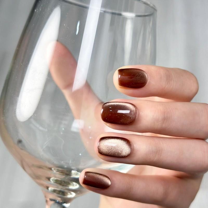 Solid Color Cat Eye Glitter Press-On Nails Handmade Reusable False Women Men Teens