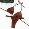 2 Pcs/Set Women Bikini Set Pleated Solid Color Lace Up High