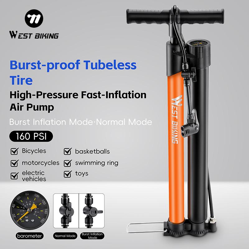WEST BIKING Велосипедный насос 160PSI Высоконапорный напольный насос Быстрая накачка Насос-бластер С манометром Аксессуары для MTB Дорожного велосипеда