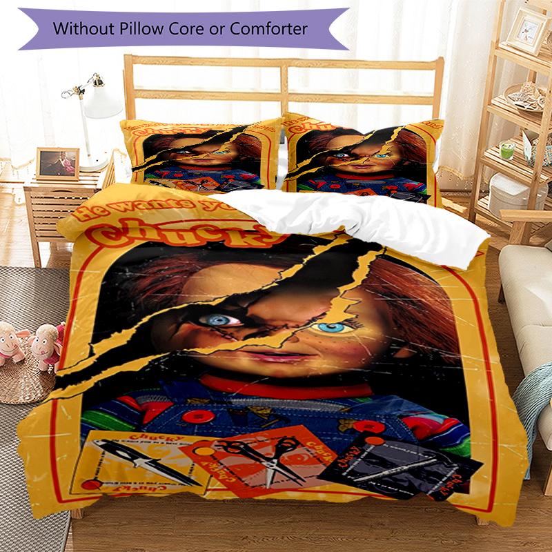 3pcs Chucky Bedding Set Duvet Cover Closure Includes 1 Duvet Cover & 2 Pillowcases, Soft and Comfortable for All Seasons.