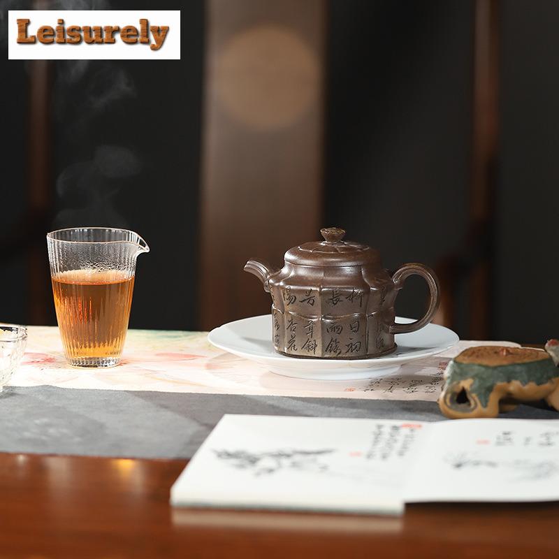 Чайник из исинской фиолетовой глины 290 мл, ручной работы, с широким горлышком, из сырой руды, глина агарового дерева, чайник для заваривания чая с ситечком, чайный набор из циша