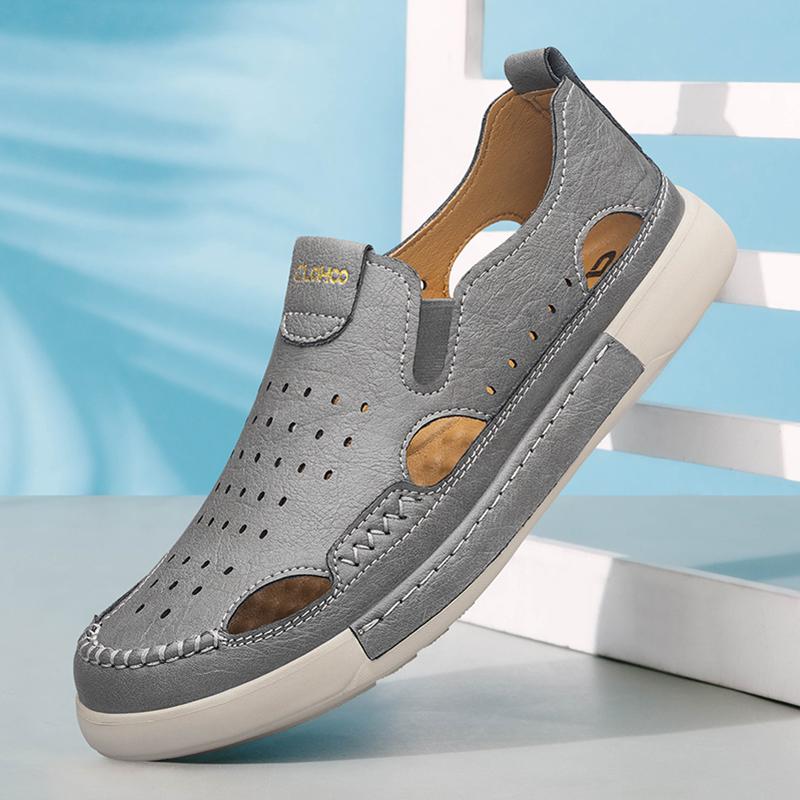 Мужские повседневные кожаные сандалии, прочные, сшитые вручную, с закрытым носком, нескользящие, для использования в помещении, на открытом воздухе, на пляже