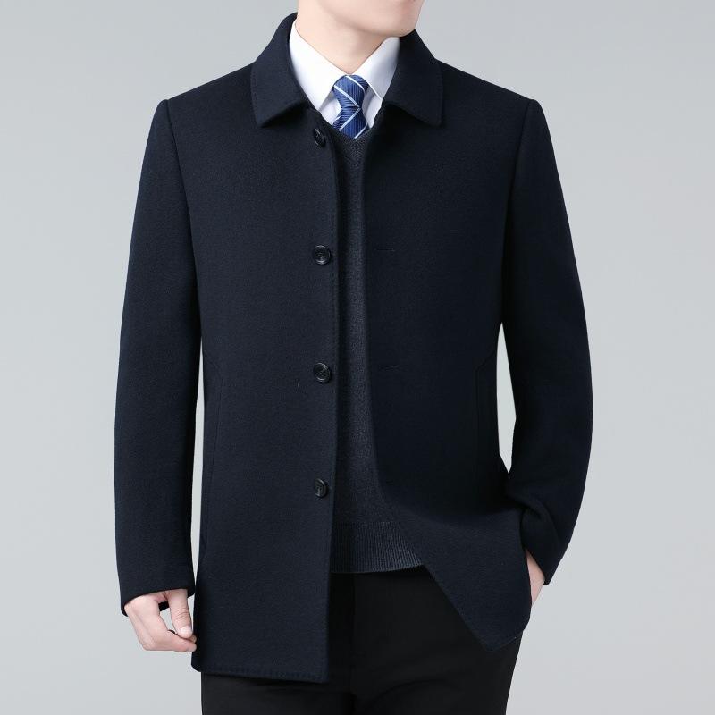 Мужское двустороннее шерстяное кашемировое пальто средней длины на осень и зиму, шерстяное пальто для мужчин среднего и пожилого возраста с лацканами