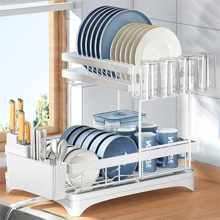 006-WDJ-6937B-WH Полка для сушки посуды с выдвижным сливным носиком, держатель кухонной столешницы для мисок, столовых приборов, вилки