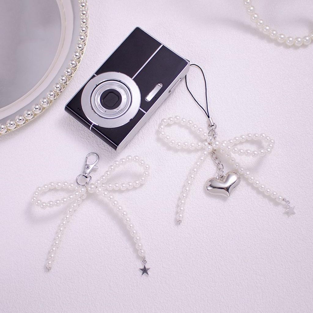 Sweet Bowknot Phone Chain Ornament Heart Beaded Cellphone Pendant Phone Lanyard Bag Charm for Fashionable Individuals