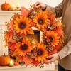 Simulated Floral Pumpkin Maple Leaf Wreath Thanksgiving Home Decor Artificial Sunflower Wreath Wall Hanging Rustic Style