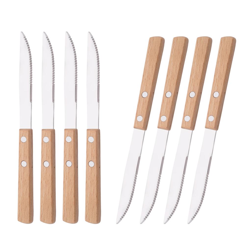 8Pcs Silver Wooden Handle Steak Knife Dinnerware Set 304 Stainless Steel Flatware Sharp Knife Set Tableware Cutlery Knives Set