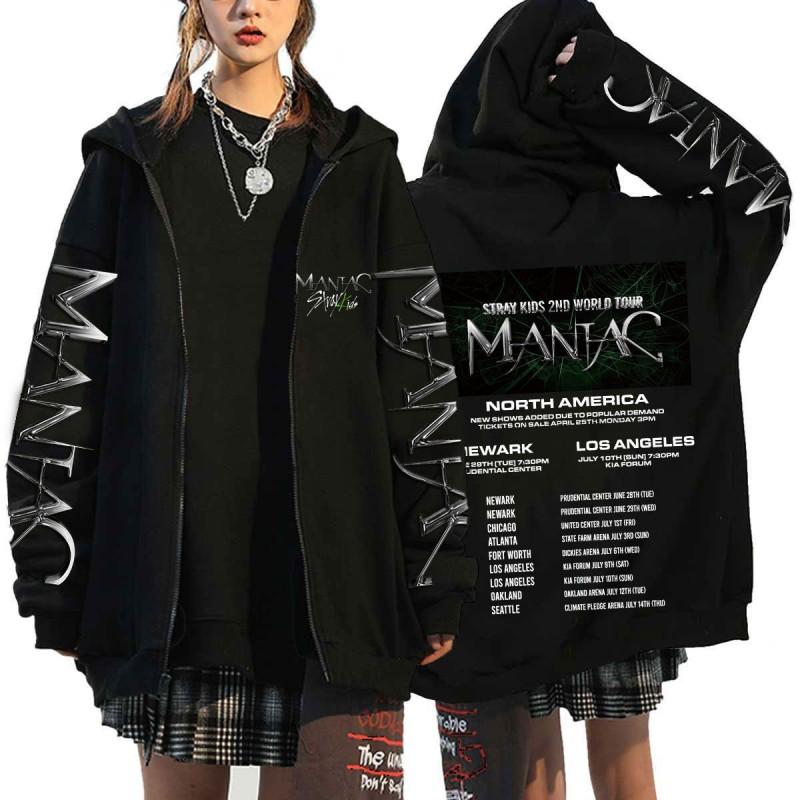 Stray Kids Inspired Harajuku Print Hooded Zip-Up Sweatshirt Loose Fit Cotton Pullover Teens Men