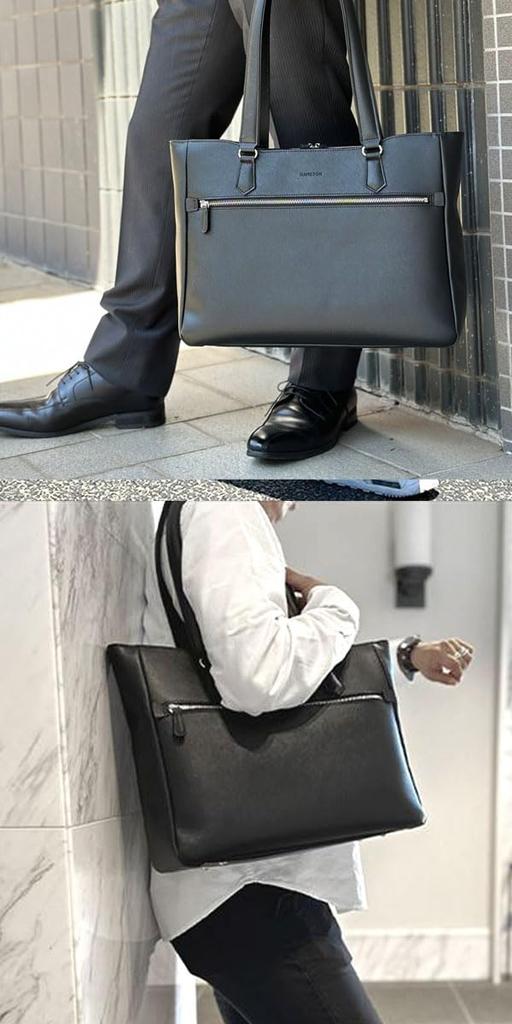 Мужская черная сумка-тоут Bercute, большой вместимости, кожаная деловая сумка-тоут, повседневная сумка-тоут, однотонная, сумка через плечо, устойчивая, стильная, на молнии, большая,