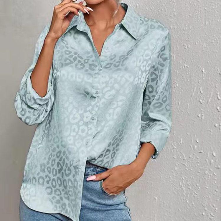 2024 Autumn Women's Elegant Satin Leopard Print Lapel Shirt