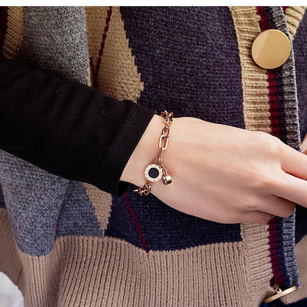 Модный браслет с римскими цифрами и бриллиантами, розовое золото, титановый стальной женский браслет, модный браслет, ювелирные изделия