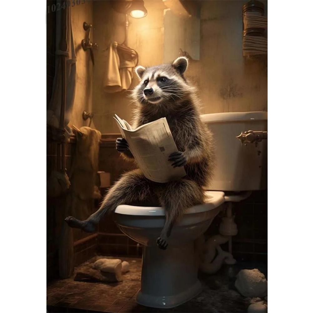 Собака сидит на унитазе и читает газету 5D DIY Алмазная живопись Вышивка крестом Полная выкладка Круглая вышивка Домашний декор Подарки