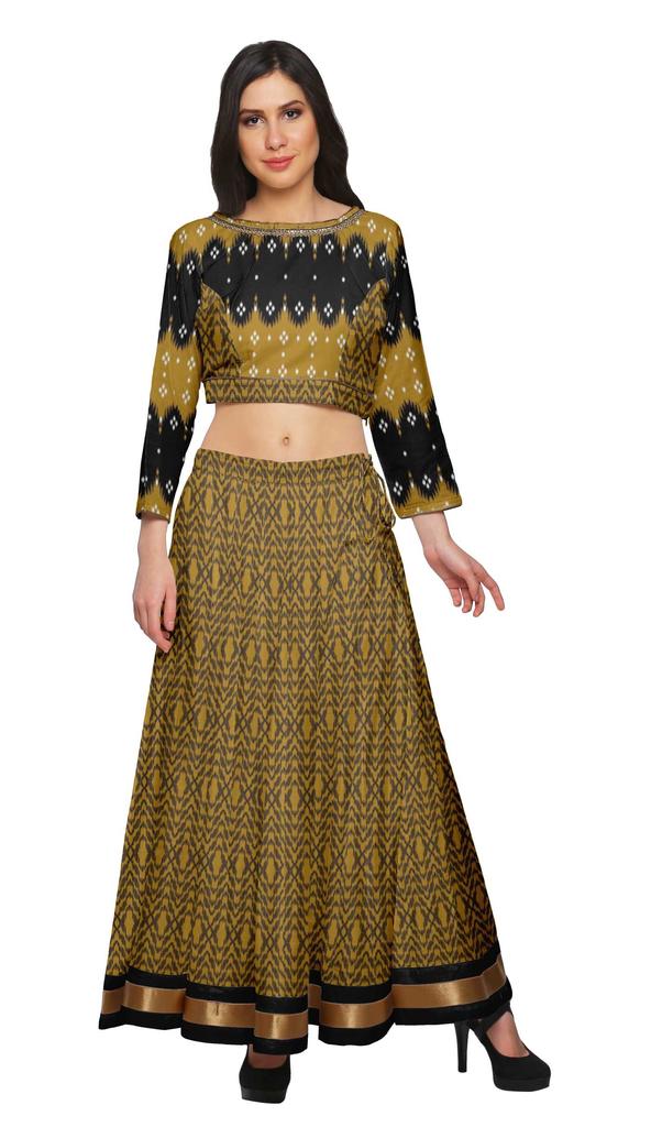Moomaya Two Piece Long Skirt And Crop Top Printed Indian Ethnic Set For