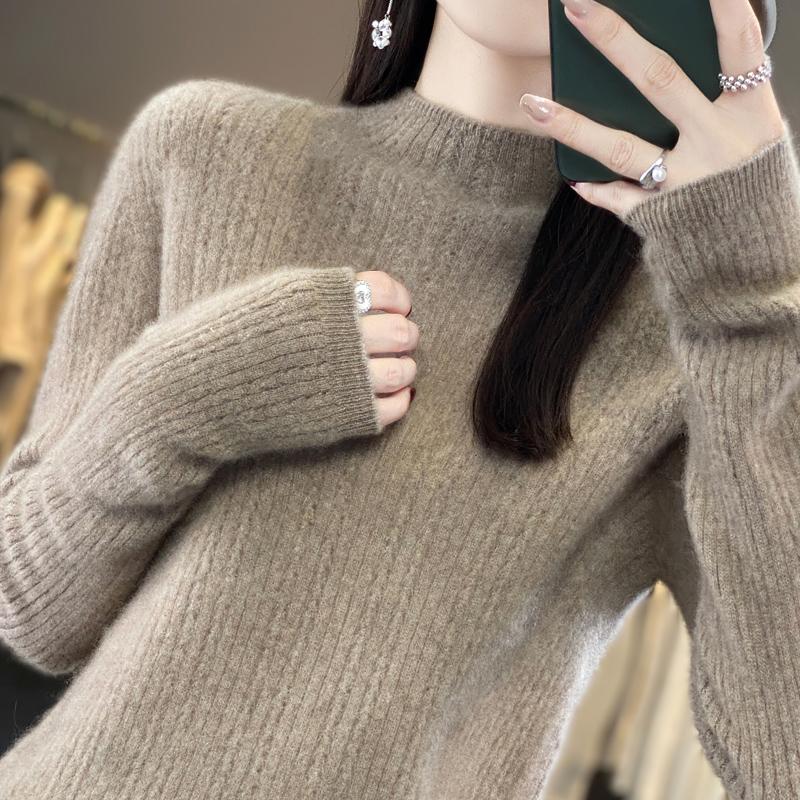 Женский свитер с полуводолазкой, кашемир Цинхэ, 30% кашемир, 70% шерсть, зимний вязаный пуловер, осенний свитер, кашемировый свитер
