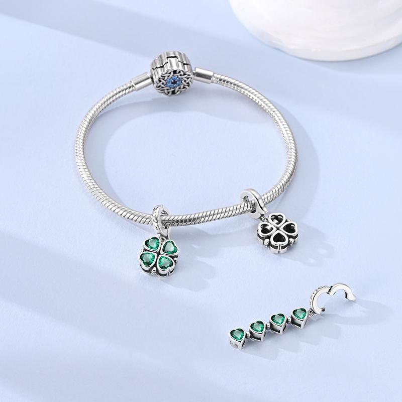 Original Family Boy Girl Charm Beads 925 Silver Clover Heart Blue Palm Luminous Pink Charms Fit Bracelet DIY Jewelry Woman Gifts