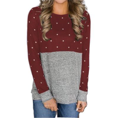 Весна Осень Волна Точка Сращивание Цвет Контрастный Круглый Вырез Длинный Рукав Женские Пуловеры и Длинные Рукава (Женский)