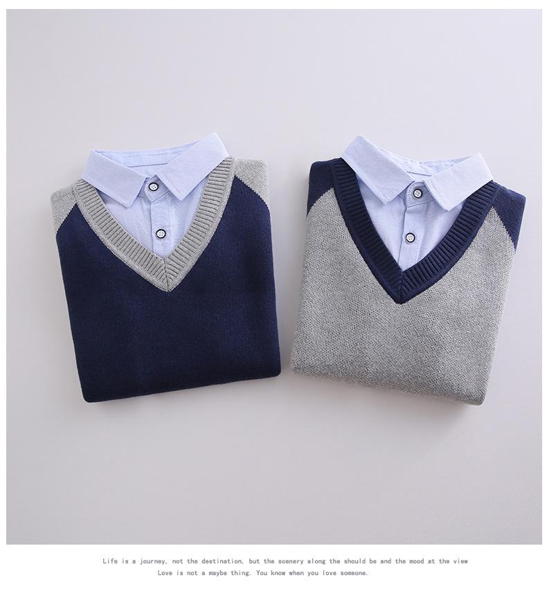 Вязаный свитер для мальчиков на флисовой подкладке: Плотный, Дизайн «Двойка» для Весны/Осени/Зимы