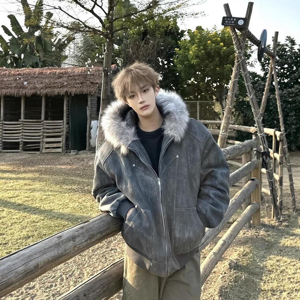 Хлопковая куртка с капюшоном и меховым воротником, утолщенная, теплая, для осени и зимы, мужская и женская