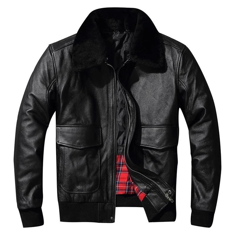 Одежда из натуральной кожи, мужской первый слой из воловьей кожи, летный костюм ВВС, большие размеры, хлопковая кожаная куртка с меховым воротником, простая зимняя