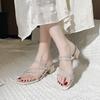 Rhinestone Sandals Women's Thick Heel New Summer Versatile Gentle Wind with Skirt High Heels Women