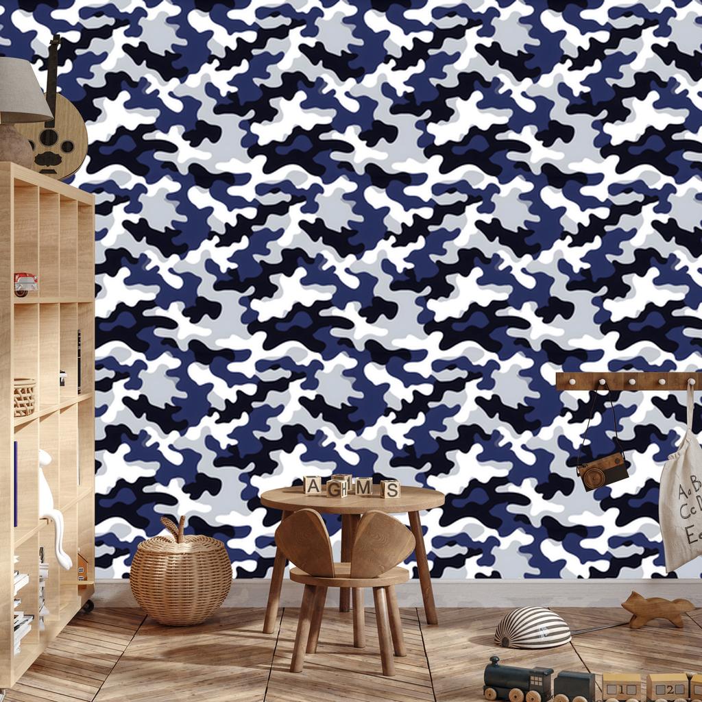 Navy and light gray military camouflage wallpaper 50x1000