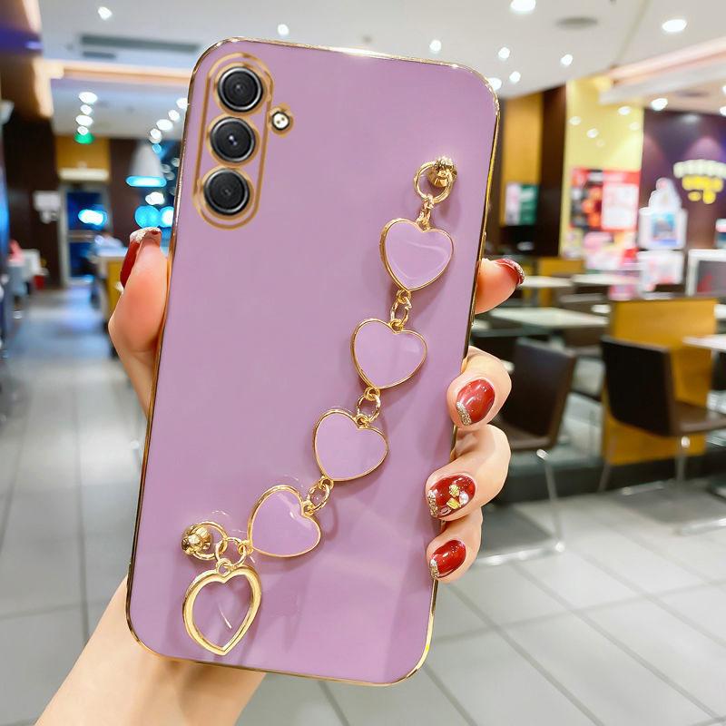 Для Samsung Galaxy A15 4G A25 A35 A55 5G A05S Роскошный чехол-цепочка с сердечком и покрытием Love на A 15 25 35 55 05 Мягкая задняя крышка