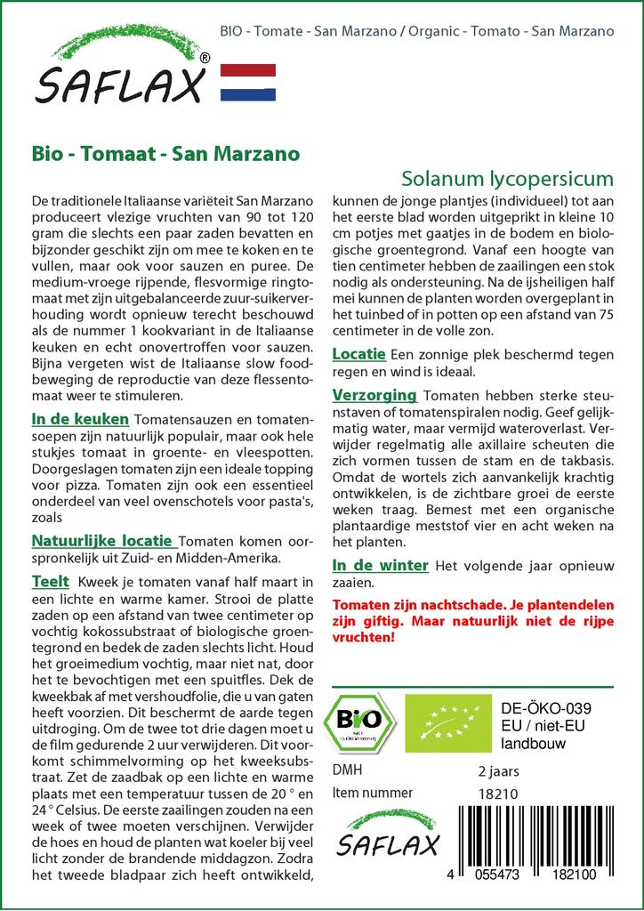 SAFLAX Garden in the Bag - Органический - Помидор - Сан-Марцано - 15 семян - С субстратом в подходящем стоячем пакете - Solanum lycopersicum