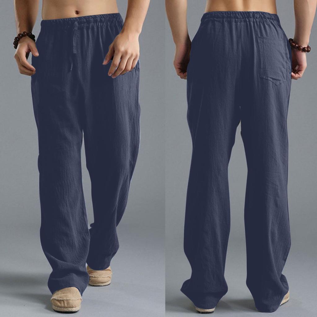 Мужские повседневные брюки больших размеров со свободным шнурком, льняные дышащие спортивные брюки для мужчин