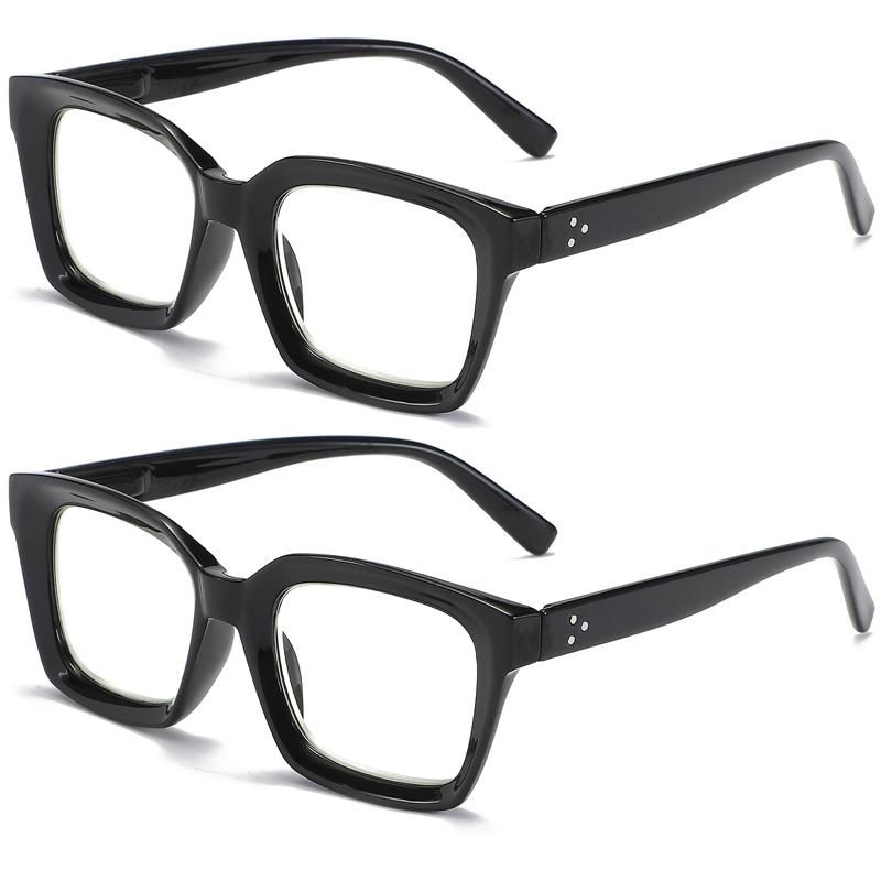 3 In 1 2PCS Progressive Multifocal Anti Blue Light Glasses Retro Fashion Square Glasses Oversize Frame Eyeglasses +1.0 To +3.0
