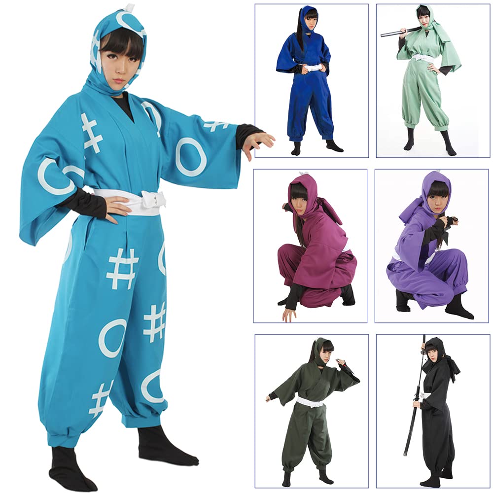[NOOLOR] Nintama Ninjutsu Academy Ninja One-Size Set, I-Group, Ro-Group, Ha-Group Uniform Cosplay Costume (Free Size, Sky Blue)