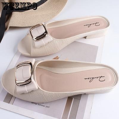 Тапочки для женщин, летние полупрохладные тапочки, плоская подошва, толстый каблук, нескользящие, рыбий рот, одна линия тапочки