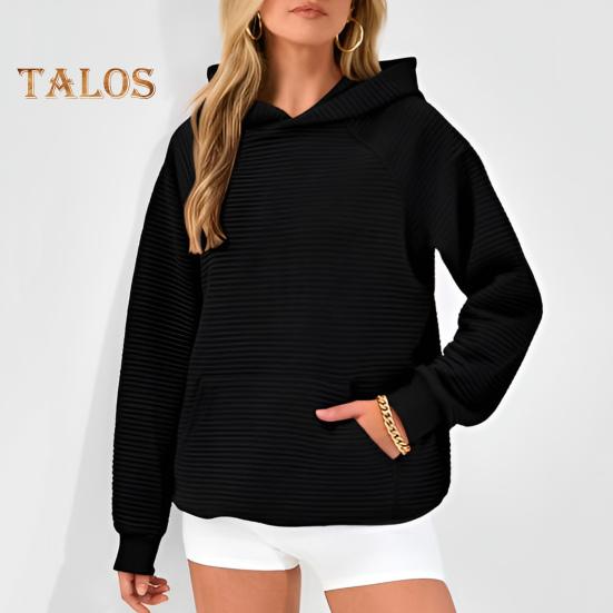 Осень-зима Женская толстовка с капюшоном, свободная, с большим накладным карманом, однотонная, с капюшоном, эластичные манжеты, повседневная одежда, спортивная, на все случаи жизни