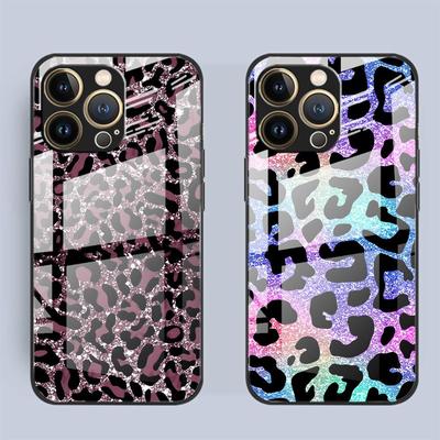 Чехол для iPhone 17 Pro Max 12 16 15 Plus Air 14 XR 11 8 13 Стеклянная крышка для телефона Цвет Леопардовый принт