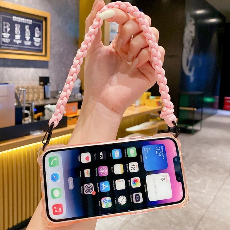 Длинный и короткий прозрачный мягкий чехол для телефона с веревкой для iPhone 15 Pro Max 14 13 12 11, противоударный тонкий прозрачный чехол из ТПУ на ремешке, чехлы