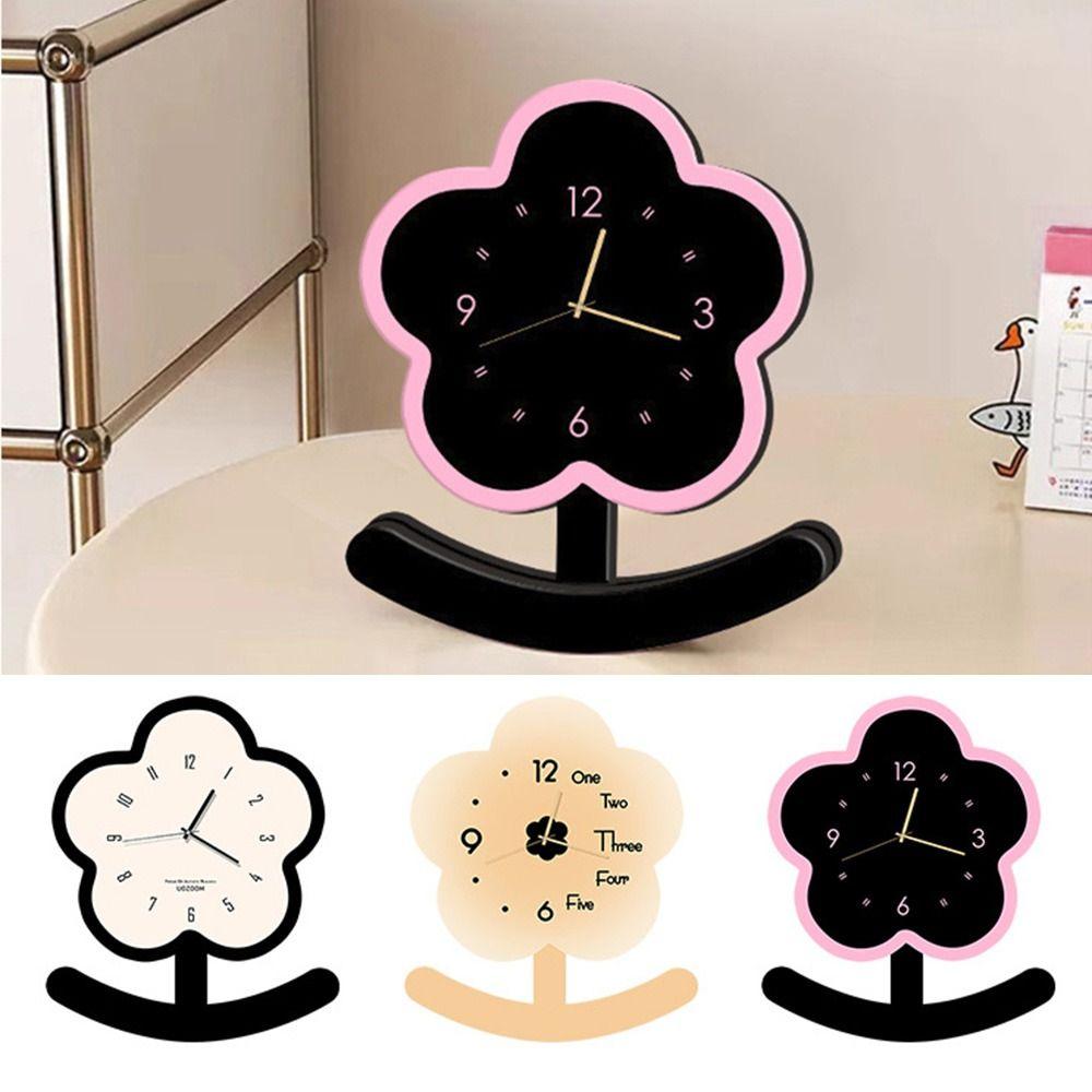 Non-slip Small Flower Pendulum Clock Ornament Tabletop Statue Clock Wood Desk Clock  Bedside
