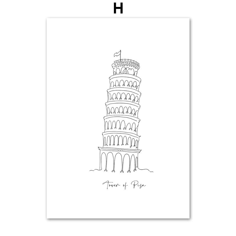 Париж, Нью-Йорк, Лондон, Сидней, Тадж-Махал, линия, настенная художественная печать, холст, картина, плакат на скандинавскую тему, современный декор, изображение для гостиной