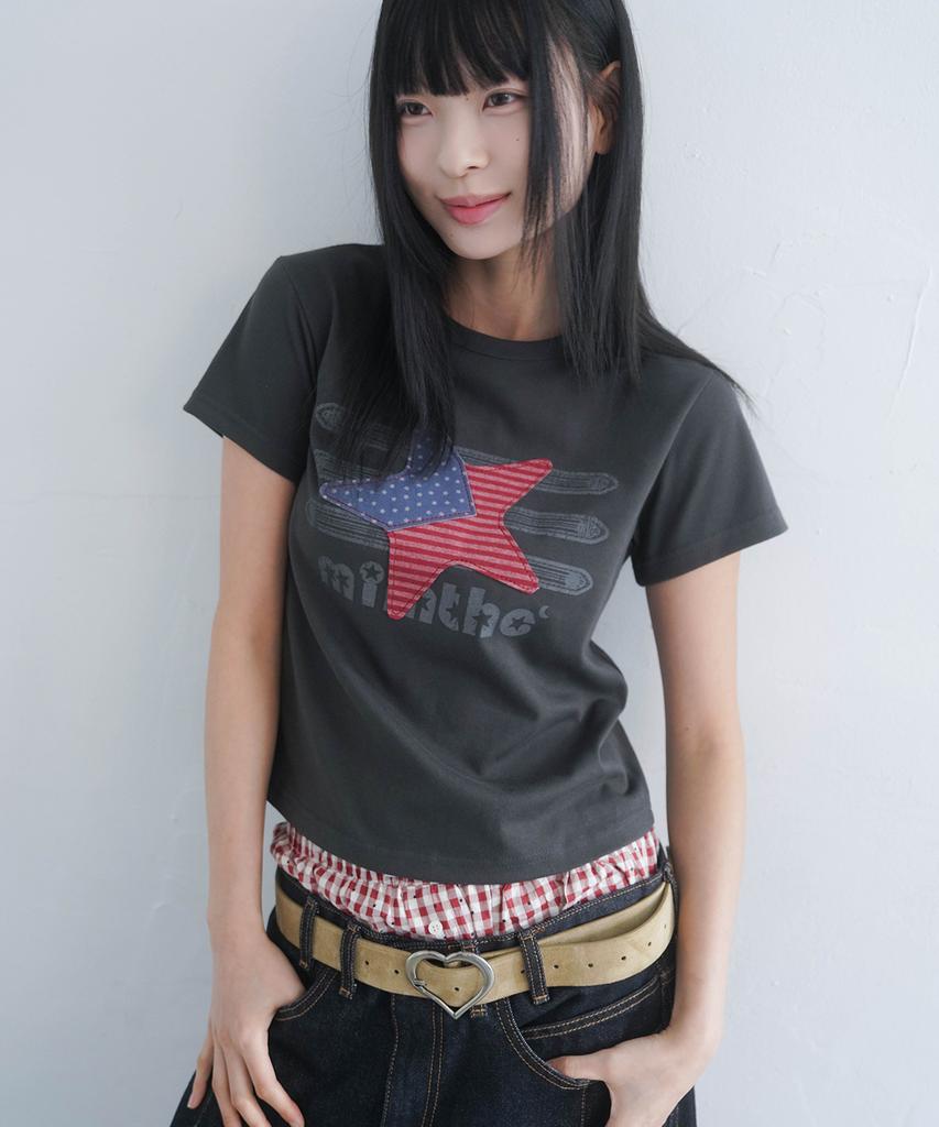 Mimdeowodeulobeu Футболка с нашивкой Napoleon Star Crop_Угольный