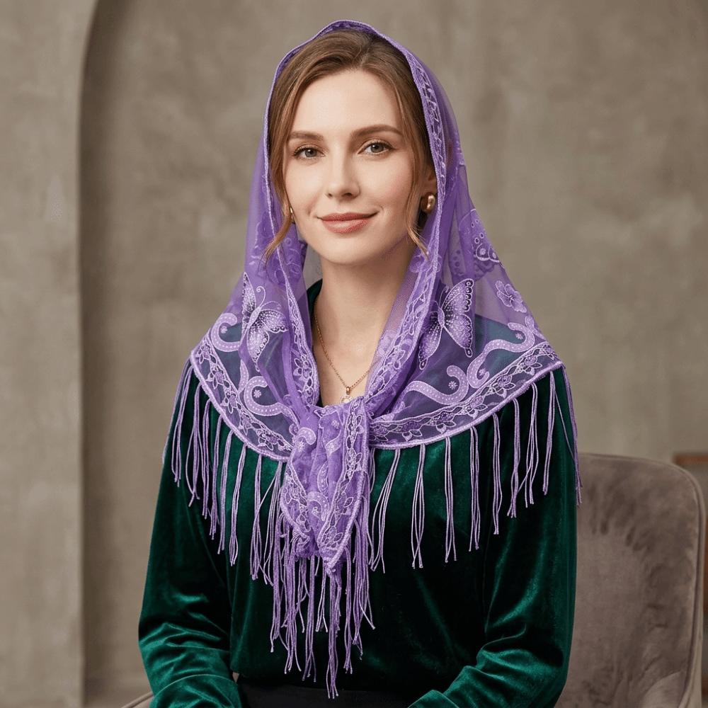 Floral Triangle Shawl Butterfly Embroidery Tassel Wrap Gifts Headband Bridal Wear
