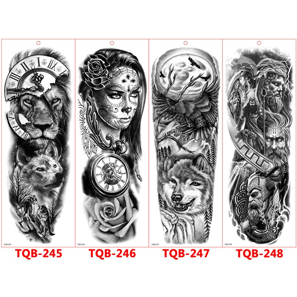 Татуировка с большим рукавом, розой, часами, глазом, водостойкая временная татуировка, наклейка, Лев, Король волков, боди-арт, полная поддельная татуировка для женщин и мужчин