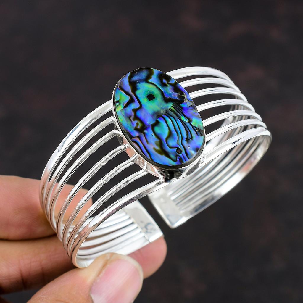 Браслет-манжета из раковины абалона, браслет-бенгл с драгоценным камнем, браслет-манжета из стерлингового серебра 925 пробы, регулируемые браслеты, антикварные украшения, браслет ручной работы для подарков