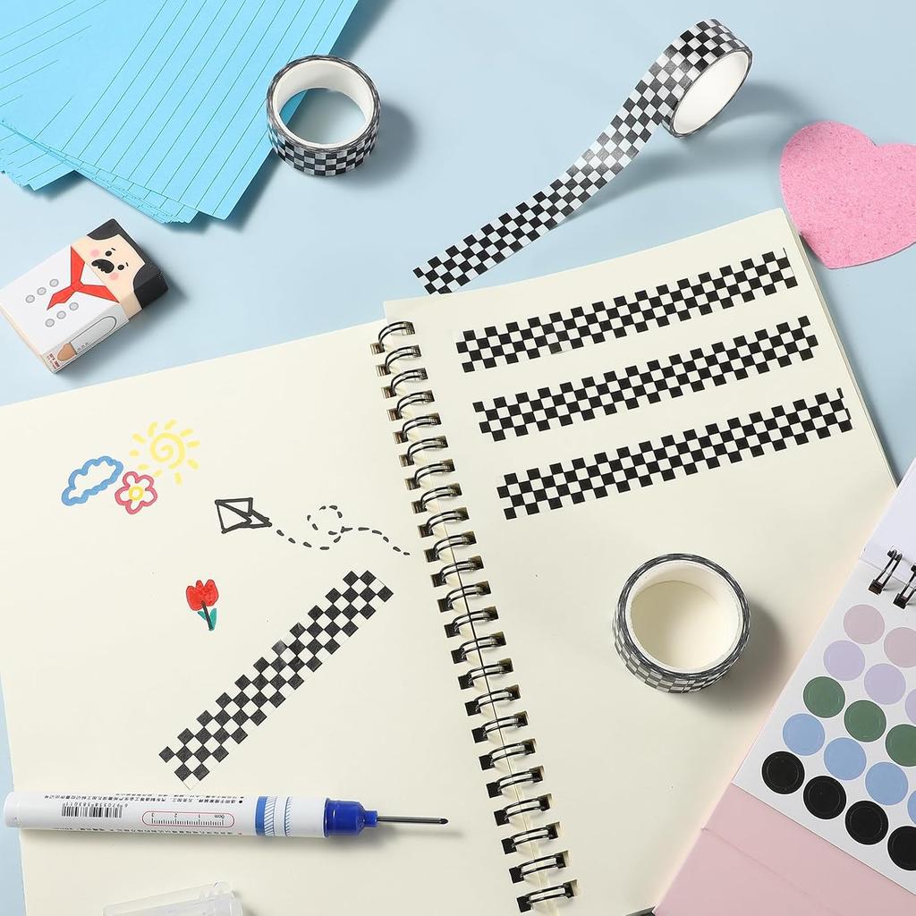 8 рулонов клетчатых лент васи, черно-белые клетчатые клейкие малярные ленты, классический ассортимент наклеек для украшения сеткой