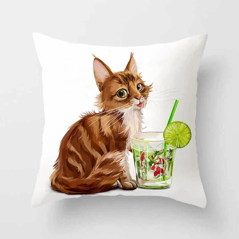 Cute Cat Print Polyester Cushion Cover 45x45 Throw Pillow Case For Sofa Car Home Decorative Pillowcase Pillow Cover