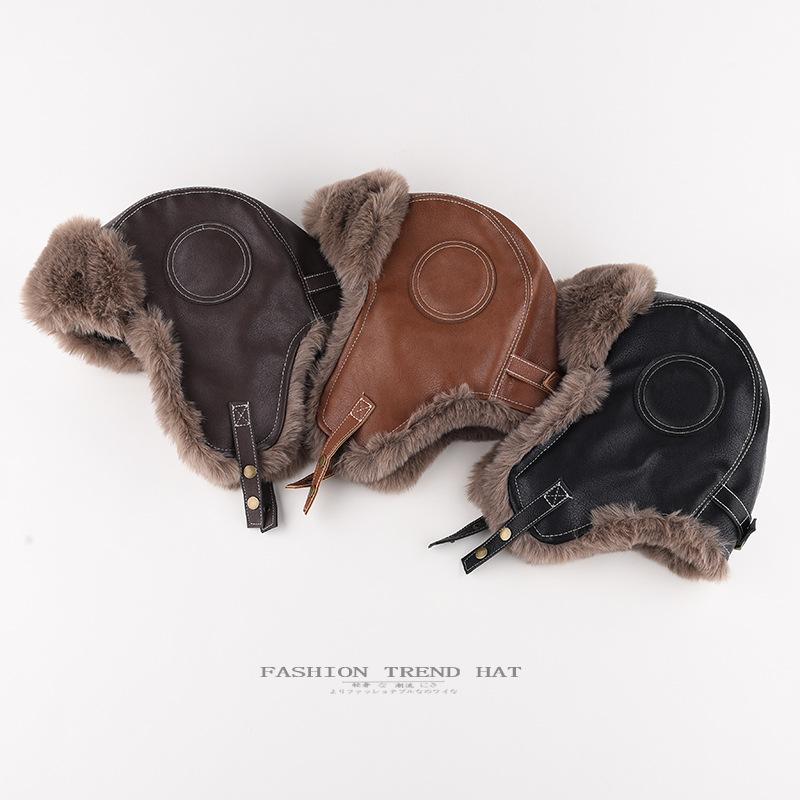 Кожаная шапка Thunderbolt, мужская зимняя утолщенная теплая защита ушей, пилотная круглая кожаная шапка, женская, для езды на велосипеде, холодная шапка