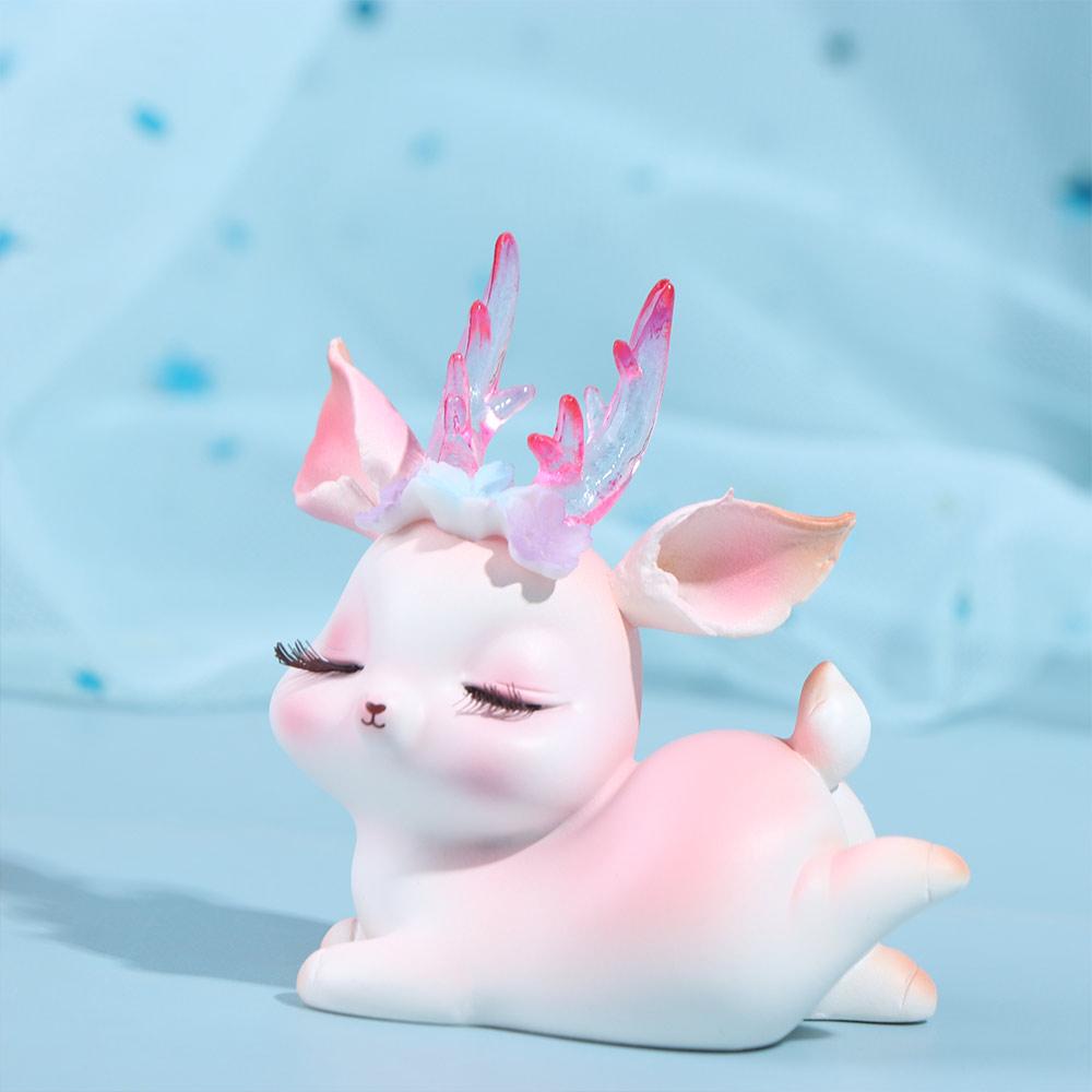 Kawaii Pink Sleeping Deer Figurine Cartoon Deer Birthday Cake Decor Office