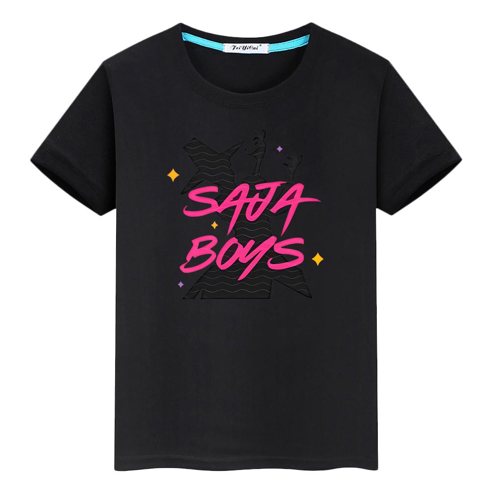 Saja Boys Kawaii Tees Kpop Demon Hunters Print 100%Cotton T Shirt for Kids Boy 10year Cute Tops Anime Short Y2k  Girls Clothes