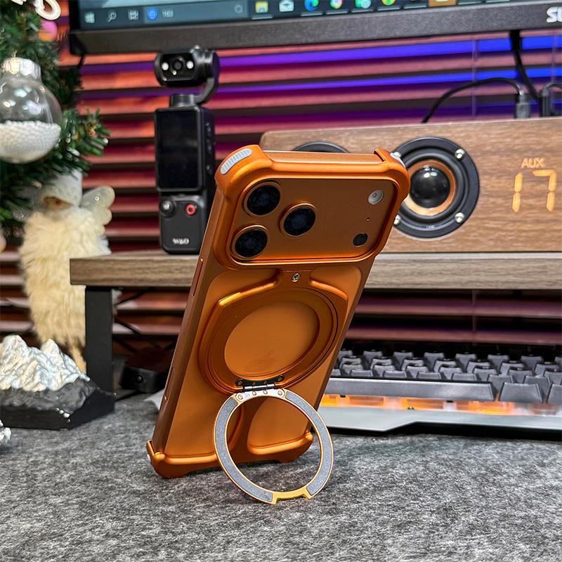 Aluminum Frameless Phone Case, Suitable for IPhone 17 16 15 14 13 Promax Magnetic Rotating Bracket Protective Cover