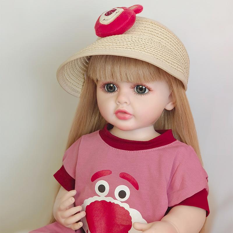 55 см полностью силиконовое платье принцессы Reborn Smile Baby Doll Дети для девочек реалистичные каштановые волосы Soft Touch кукла высокого качества